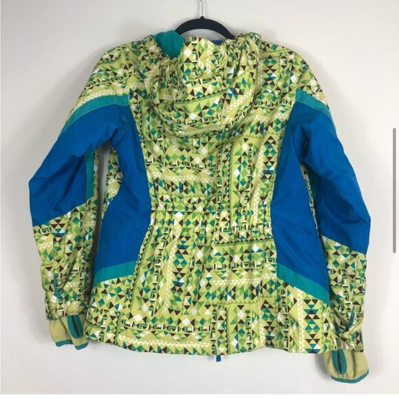 Lands end girls green and blue geometric print winter jacket - Picture 7 of 11